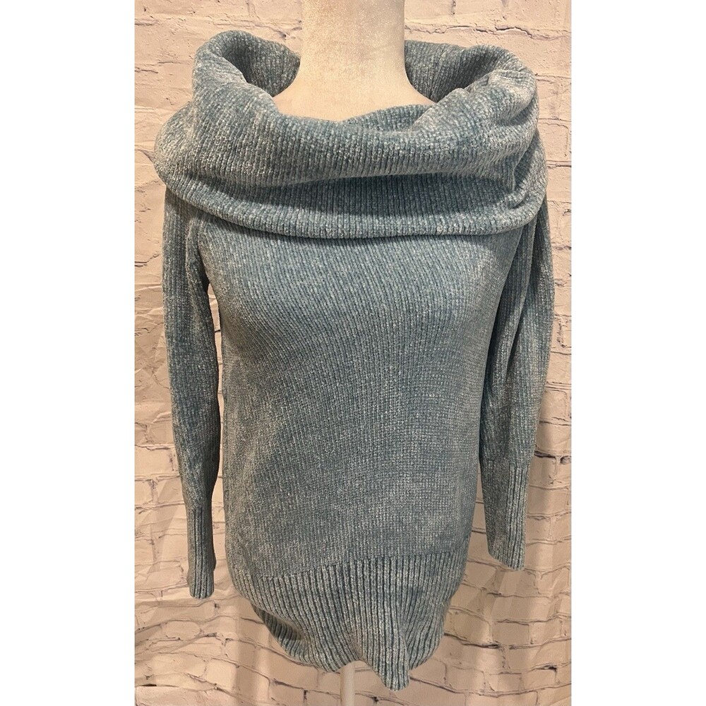 WHBM White House Black Market Aqua chenille Sweater cowl neck off shoulder XS